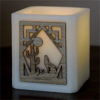 Coyote Woodcut Silhouette Luminary